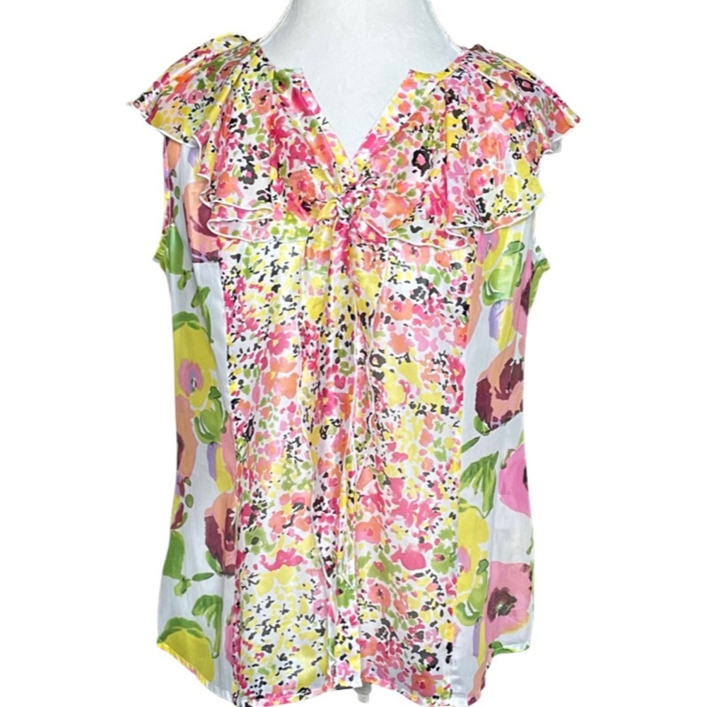 Apostrophe Floral Print Sleeveless Blouse Women Size L EUC